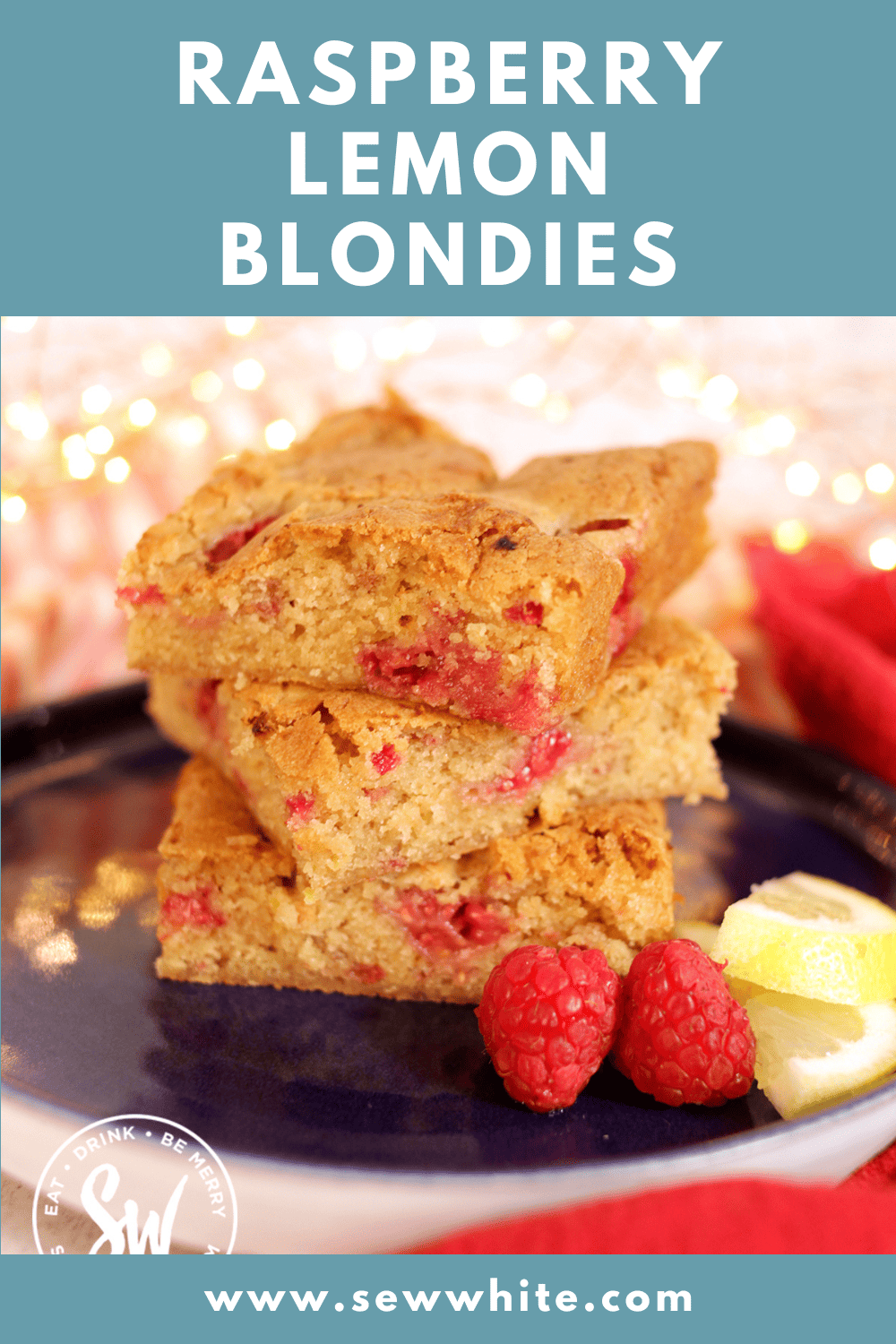 Raspberry Lemon Blondies - Easy Lemon Raspberry Bars - Sew White