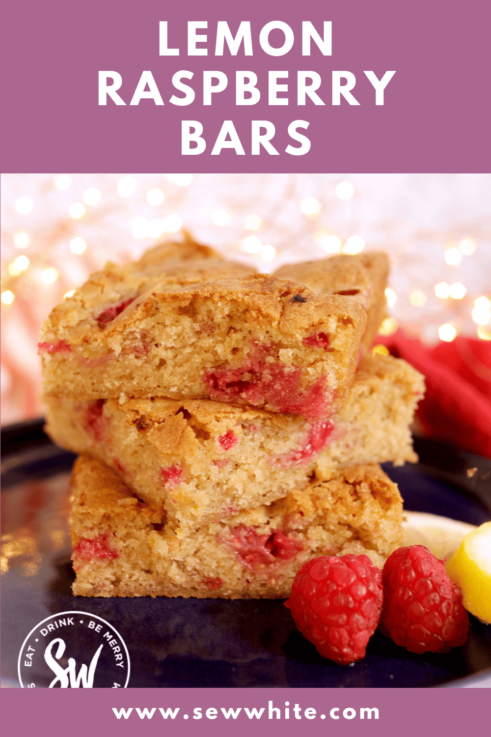 Raspberry Lemon Blondies - Easy Lemon Raspberry Bars - Sew White